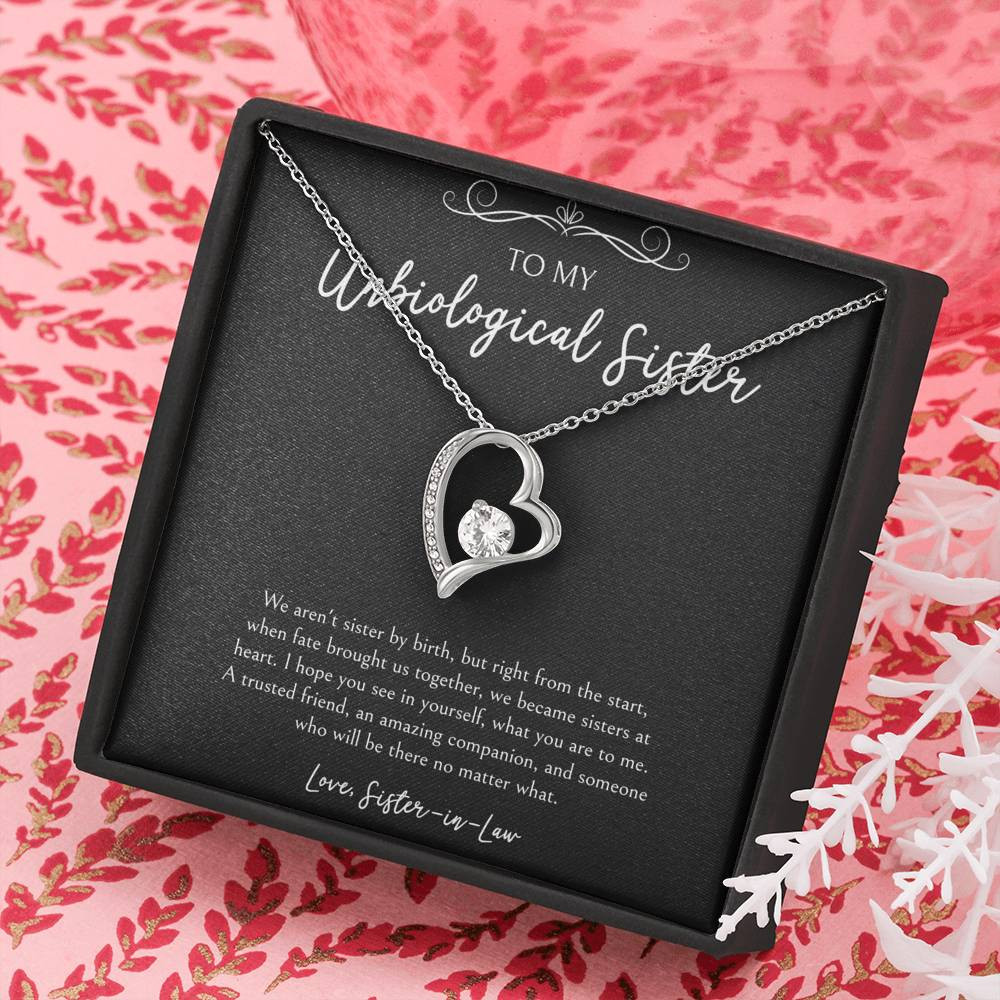 To My Unbiological Sister Gifts, A Trusted Friend, Forever Love Heart Necklace For Women, Birthday Present Idea From Sister-in-law