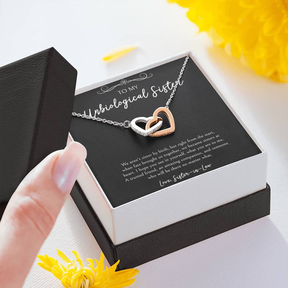 To My Unbiological Sister Gifts, A Trusted Friend, Interlocking Heart Necklace For Women, Birthday Present Idea From Sister-in-law