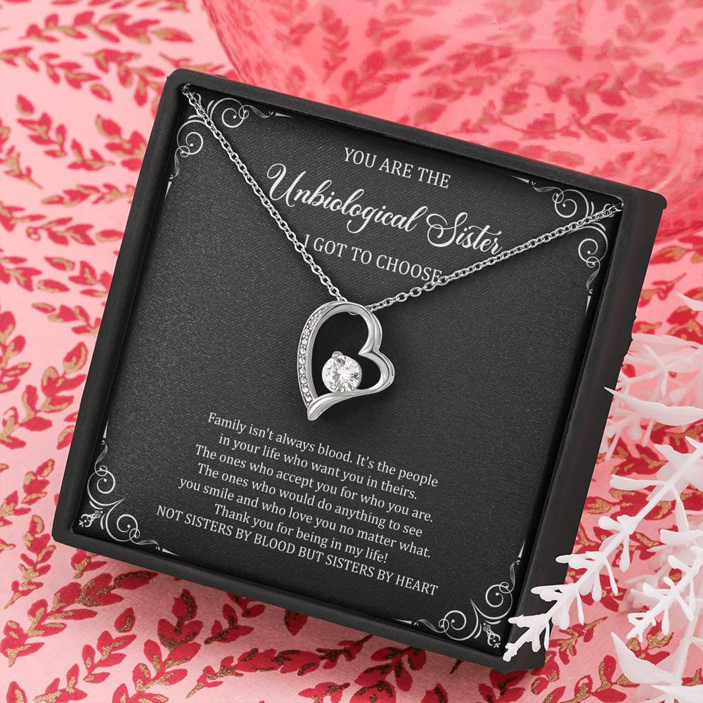 To My Unbiological Sister Gifts, Family Isn’t Always Blood, Forever Love Heart Necklace For Women, Birthday Present Idea From Sister-in-law