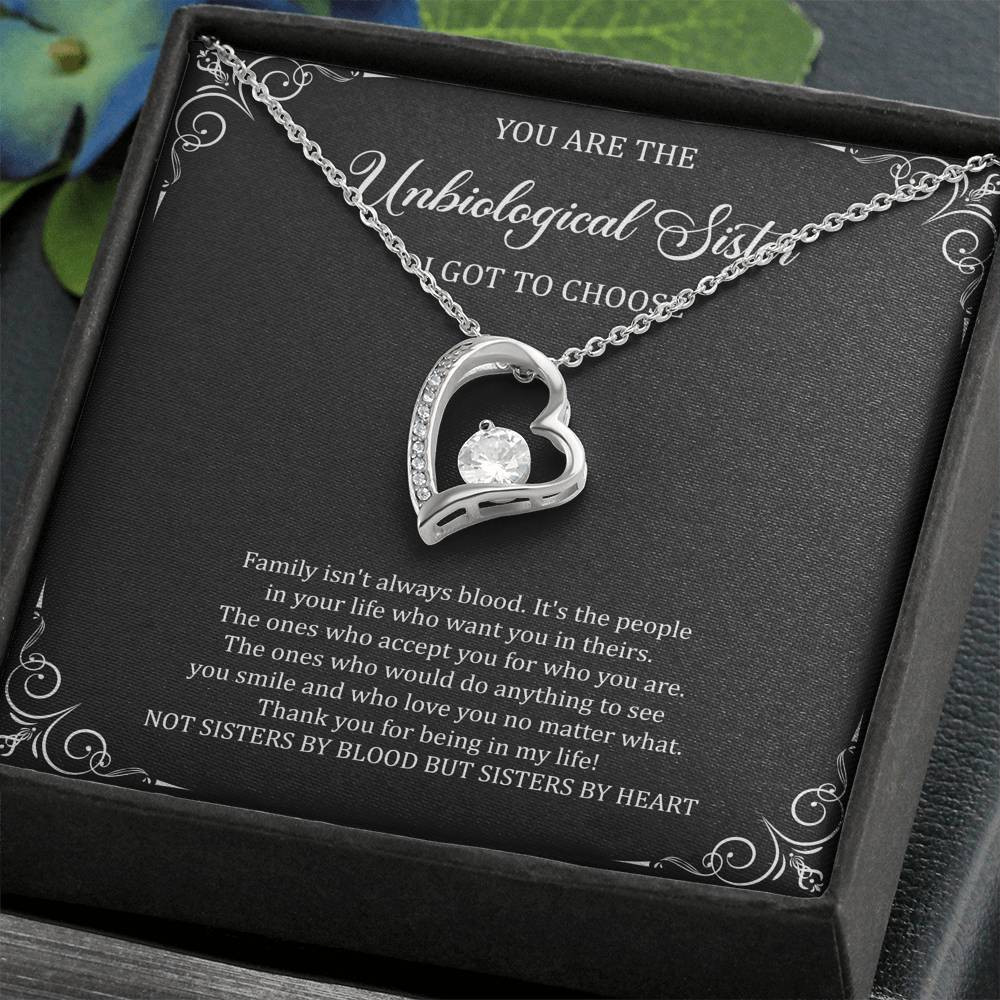 To My Unbiological Sister Gifts, Family Isn’t Always Blood, Forever Love Heart Necklace For Women, Birthday Present Idea From Sister-in-law