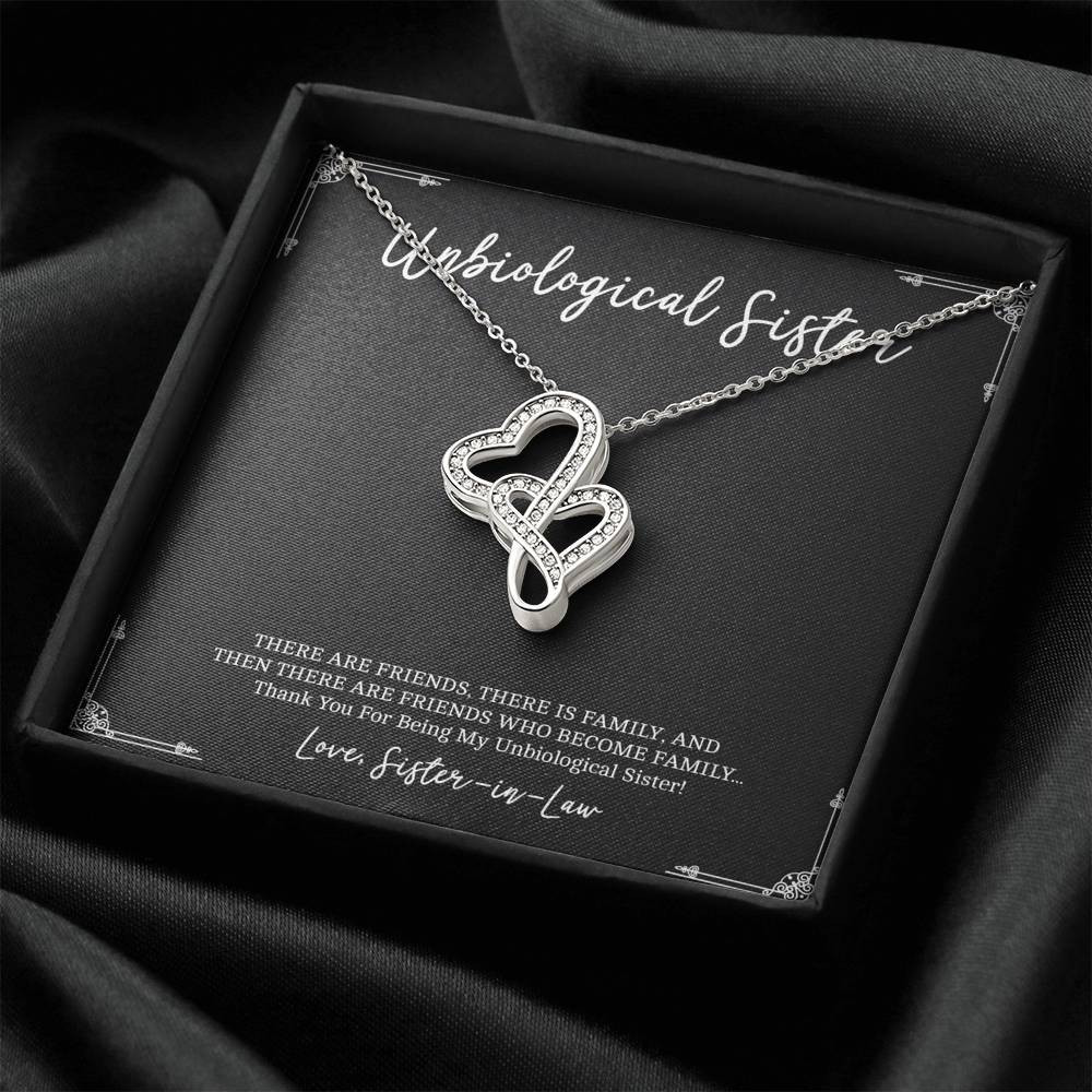 To My Unbiological Sister Gifts, Friends Who Become Family, Double Heart Necklace For Women, Birthday Present Idea From Sister-in-law