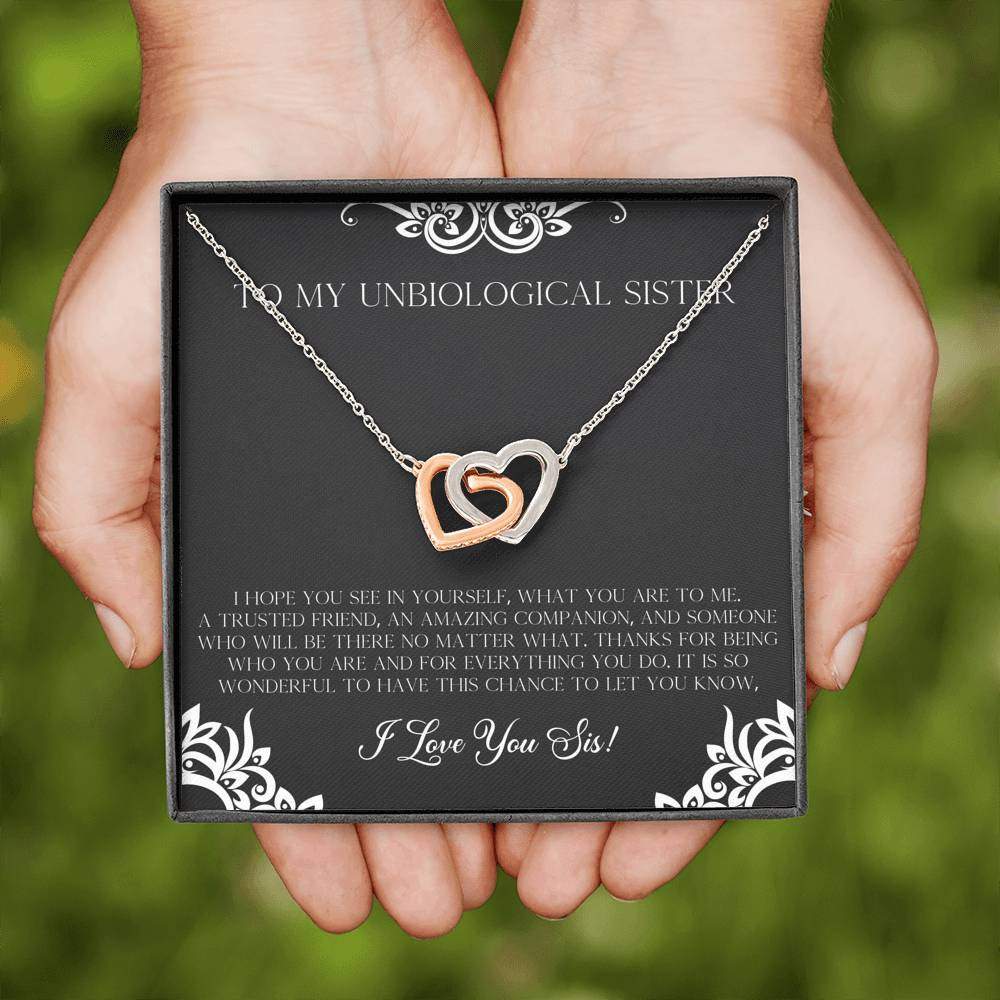 To My Unbiological Sister Gifts, I Hope You See in Yourself, Interlocking Heart Necklace For Women, Birthday Present Idea From Sister-in-law