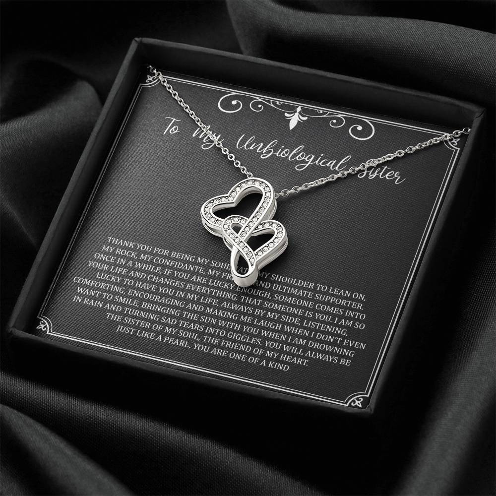 To My Unbiological Sister Gifts, My Soulmate, Double Heart Necklace For Women, Birthday Present Idea From Sister-in-law