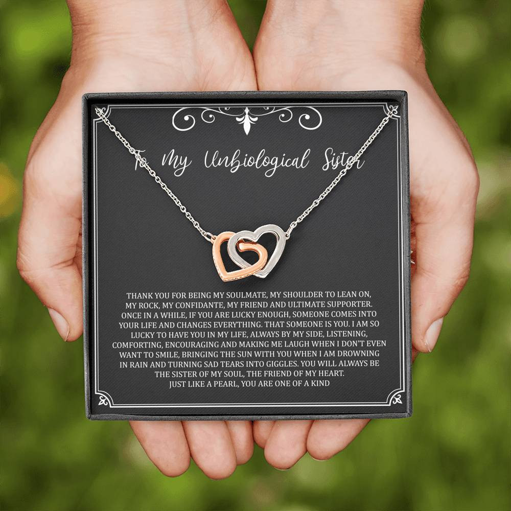 To My Unbiological Sister Gifts, My Soulmate, Interlocking Heart Necklace For Women, Birthday Present Idea From Sister-in-law