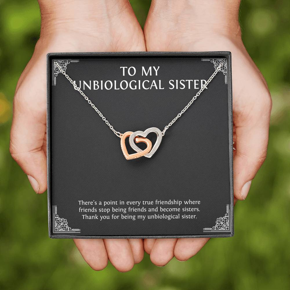To My Unbiological Sister Gifts, Point in Every Friendship, Interlocking Heart Necklace For Women, Birthday Present Idea From Sister-in-law