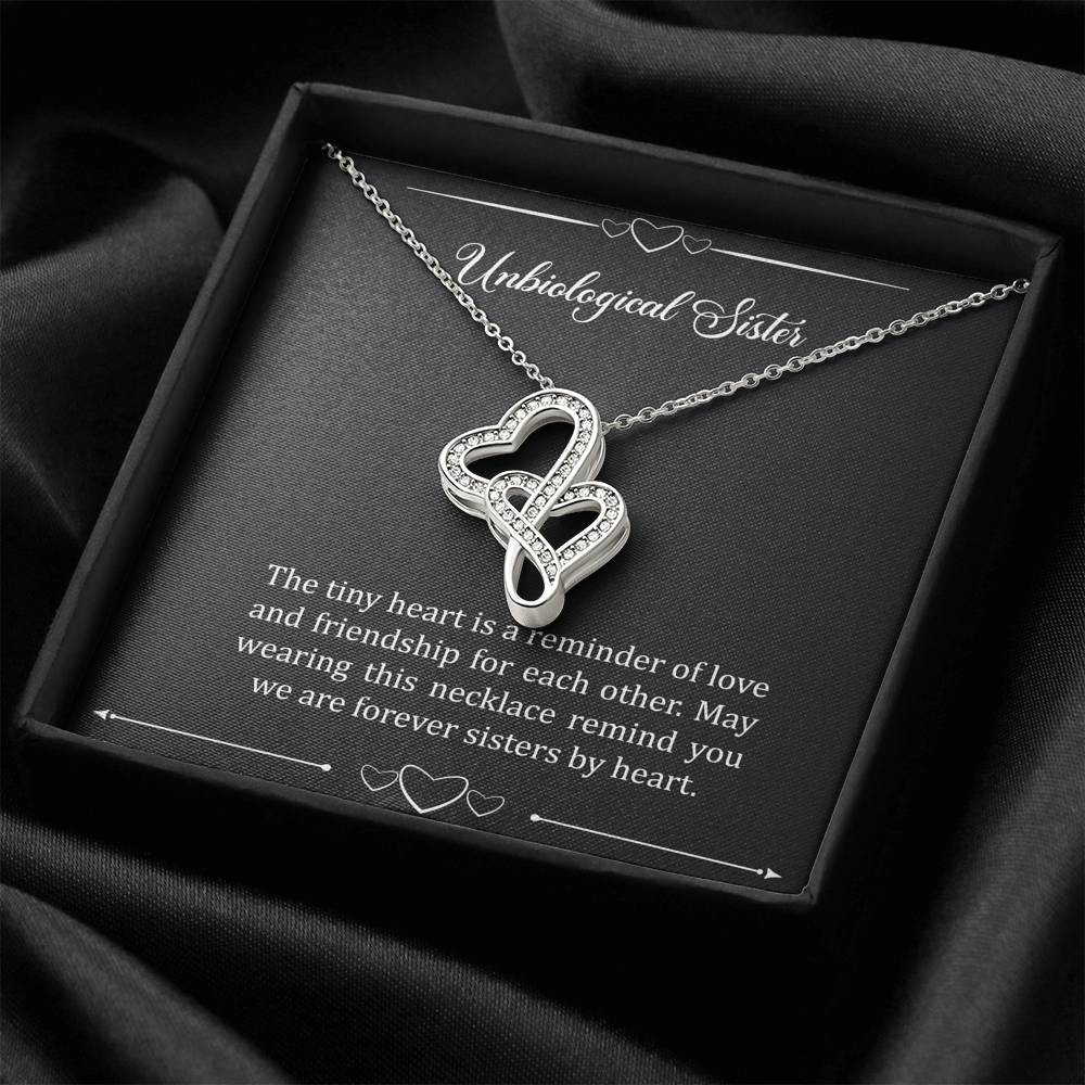 To My Unbiological Sister Gifts, Reminder of Love, Double Heart Necklace For Women, Birthday Present Idea From Sister-in-law