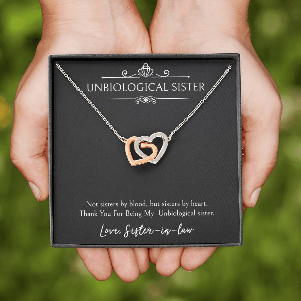 To My Unbiological Sister Gifts, Sister By Heart, Interlocking Heart Necklace For Women, Birthday Present Idea From Sister-in-law