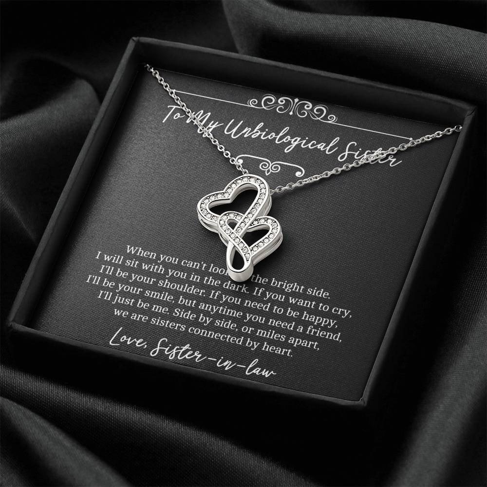 To My Unbiological Sister Gifts, Sisters Connected By Heart, Double Heart Necklace For Women, Birthday Present Idea From Sister-in-law