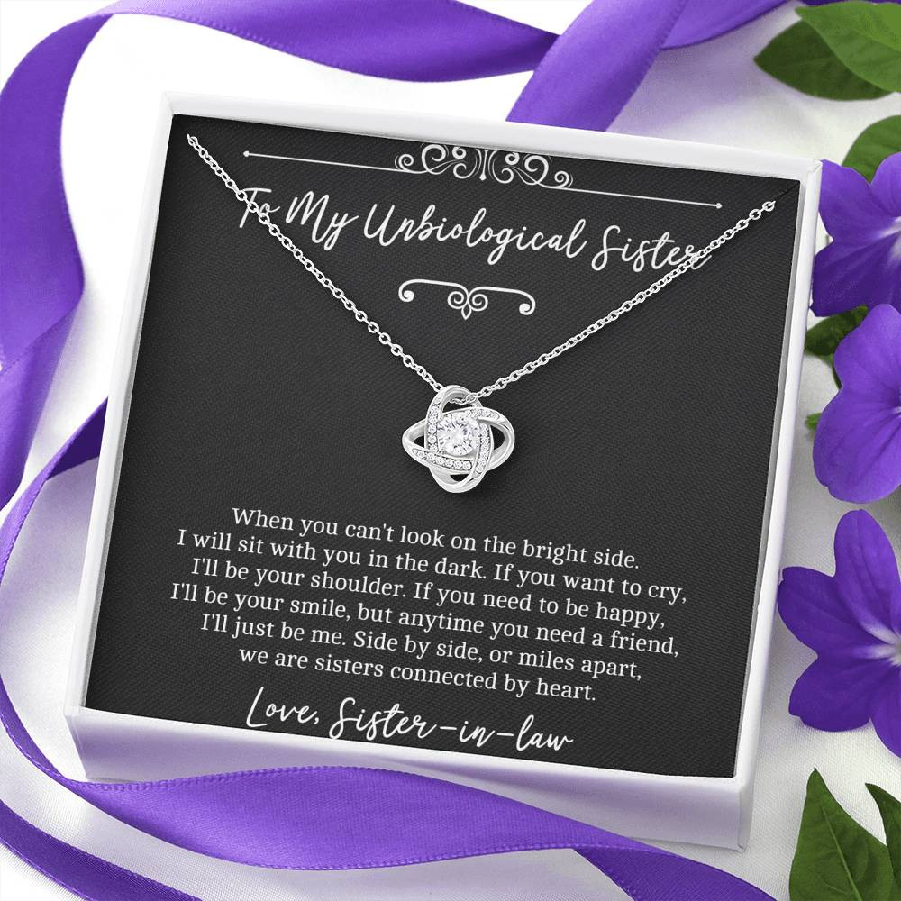 To My Unbiological Sister Gifts, Sisters Connected By Heart, Love Knot Necklace For Women, Birthday Present Idea From Sister-in-law