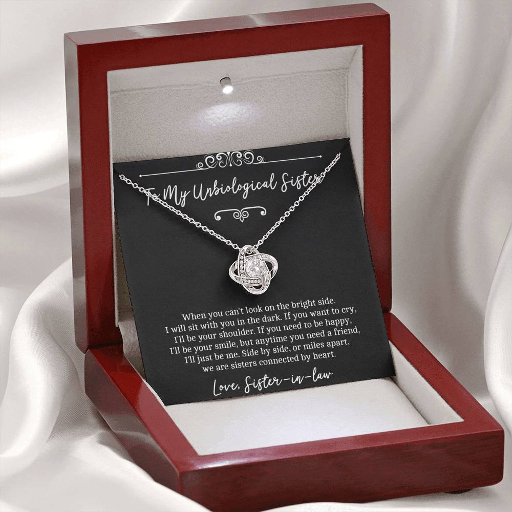 To My Unbiological Sister Gifts, Sisters Connected By Heart, Love Knot Necklace For Women, Birthday Present Idea From Sister-in-law
