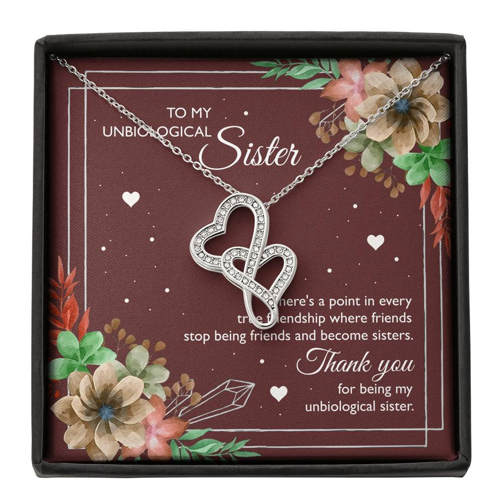 To My Unbiological Sister Gifts, Thank You, Double Heart Necklace For Women, Birthday Present Idea From Sister-in-law