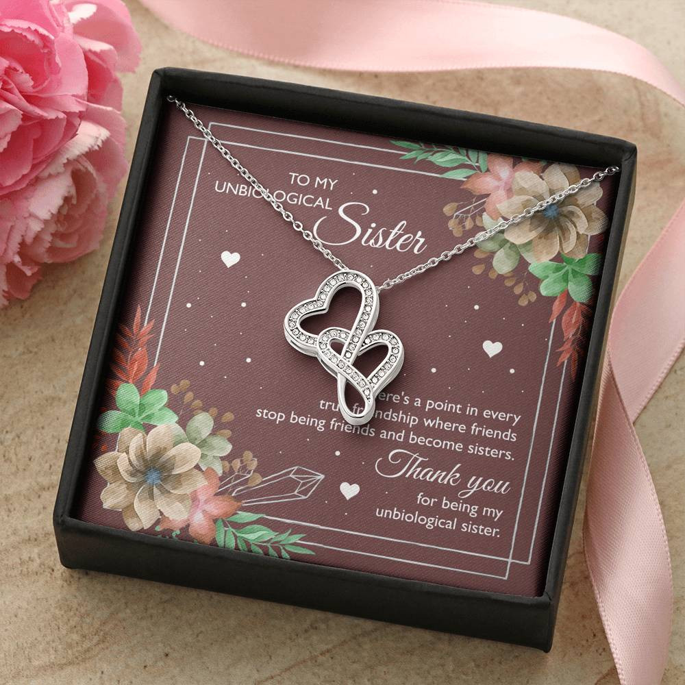 To My Unbiological Sister Gifts, Thank You, Double Heart Necklace For Women, Birthday Present Idea From Sister-in-law