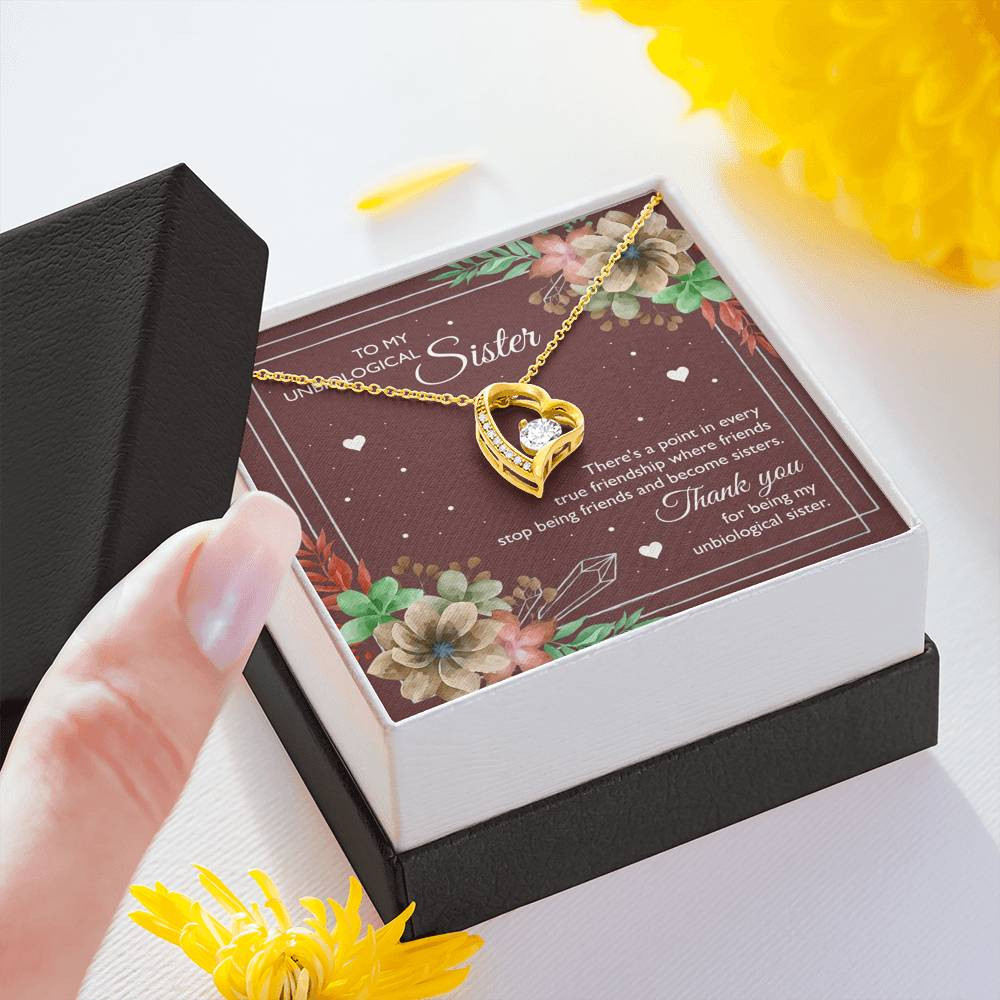 To My Unbiological Sister Gifts, Thank You, Forever Love Heart Necklace For Women, Birthday Present Idea From Sister-in-law