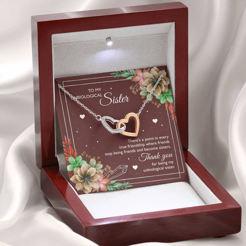 To My Unbiological Sister Gifts, Thank You, Interlocking Heart Necklace For Women, Birthday Present Idea From Sister-in-law