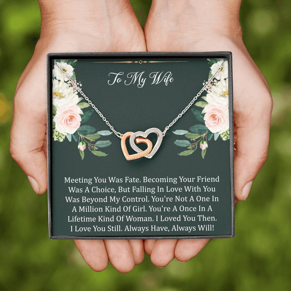 To My Wife, Meeting You Was Fate, Interlocking Heart Necklace For Women, Anniversary Birthday Gifts From Husband