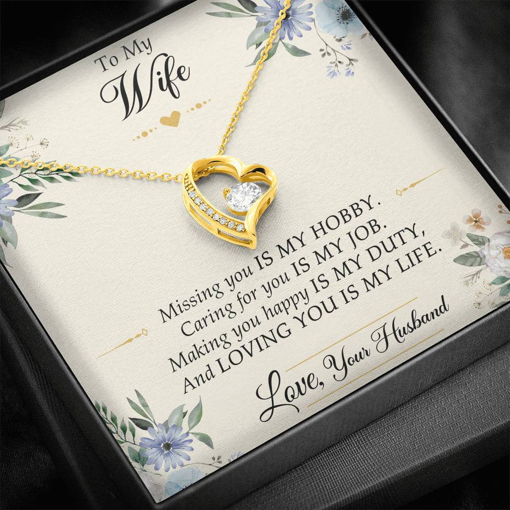 To My Wife, Missing You Is My Hobby, Forever Love Heart Necklace For Women, Anniversary Birthday Gifts From Husband