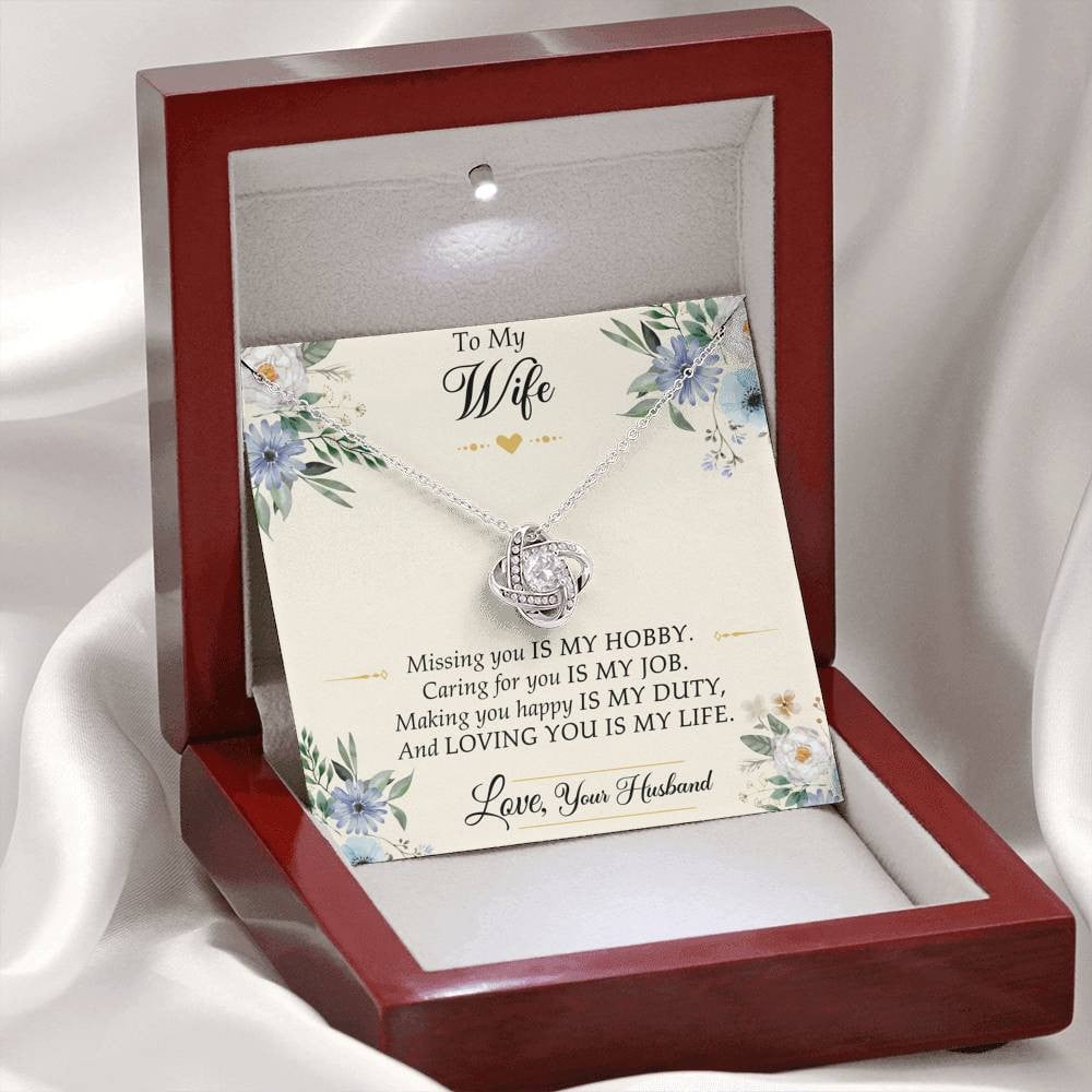 To My Wife, Missing You Is My Hobby, Love Knot Necklace For Women, Anniversary Birthday Gifts From Husband