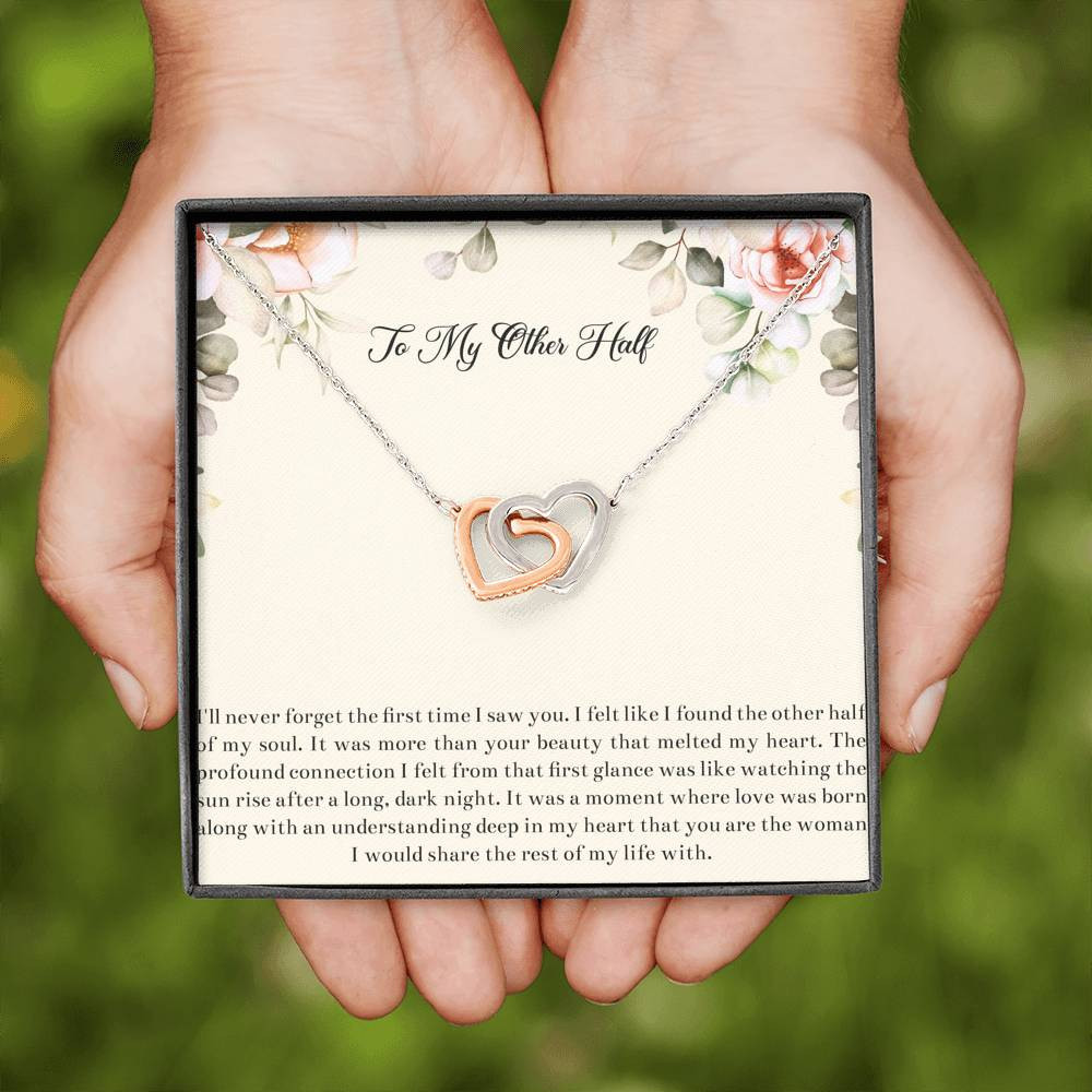 To My Wife, My Other Half, Interlocking Heart Necklace For Women, Anniversary Birthday Gifts From Husband