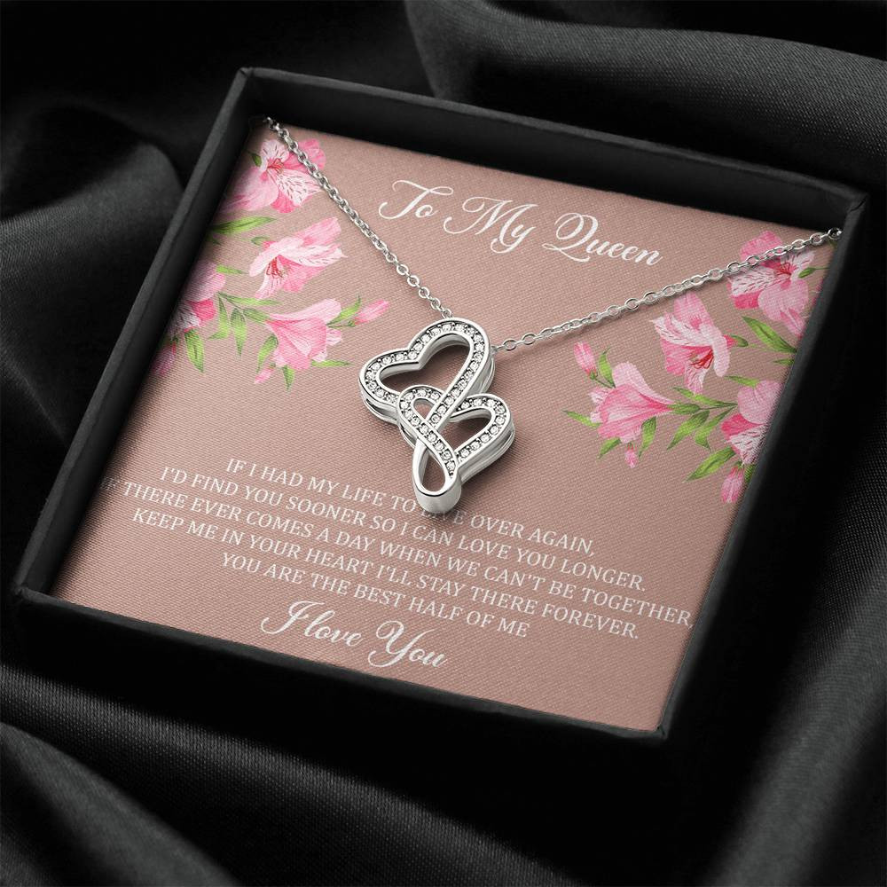 To My Wife, My Queen, Double Heart Necklace For Women, Anniversary Birthday Gifts From Husband