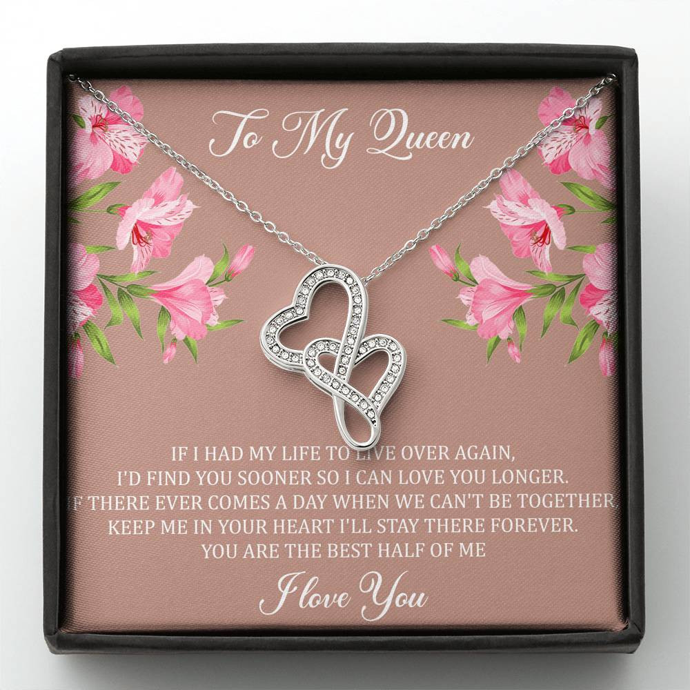 To My Wife, My Queen, Double Heart Necklace For Women, Anniversary Birthday Gifts From Husband