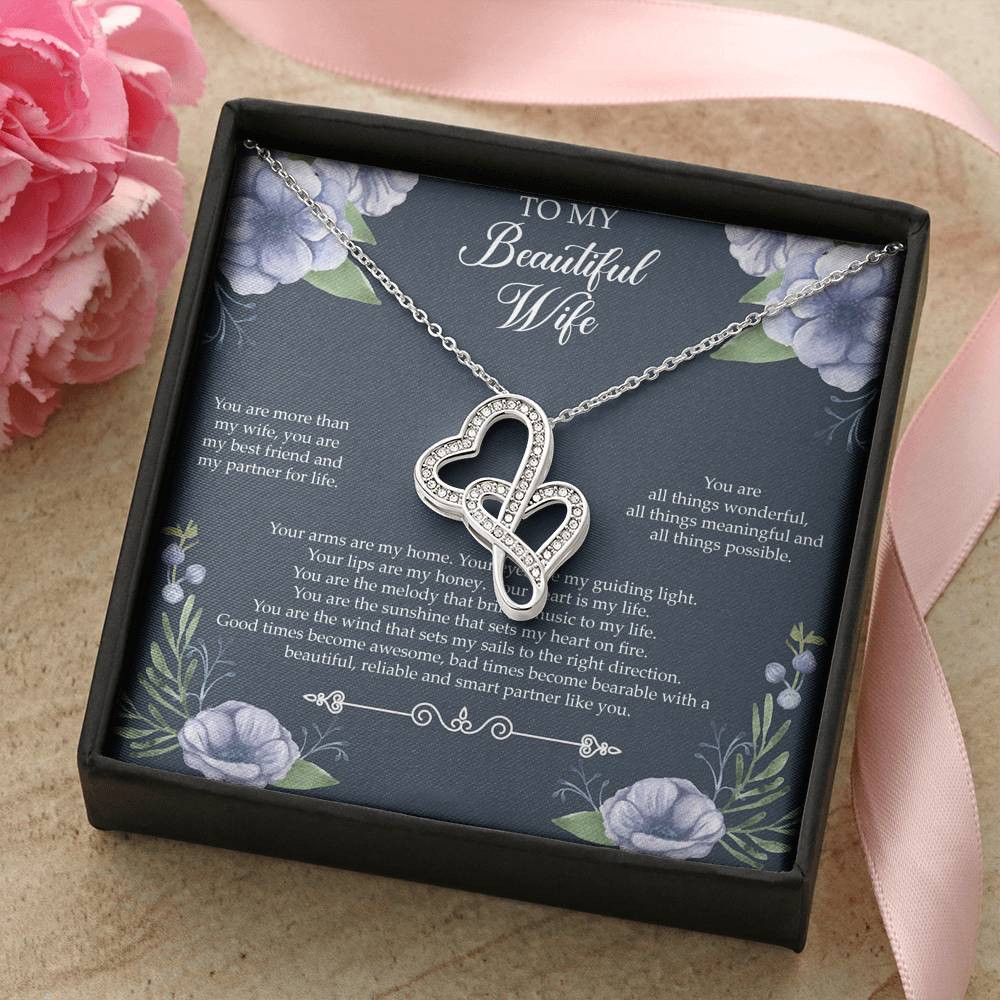 To My Wife, You Are More Than My Wife, Double Heart Necklace For Women, Anniversary Birthday Gifts From Husband