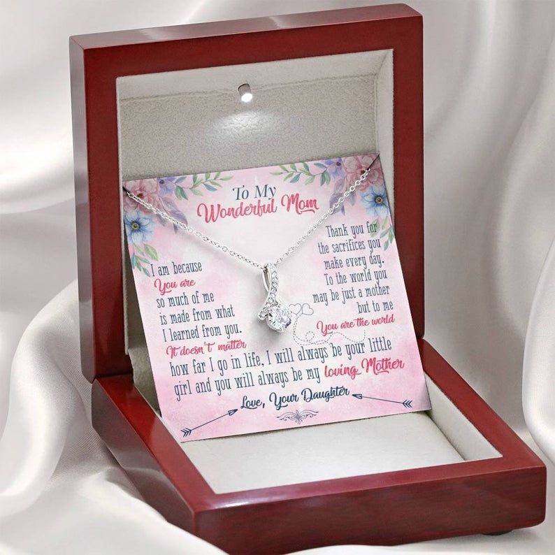 To My Wonderful Mom – You Are The World – Alluring Beauty Necklace Necklace For Mom, Gift From Daughter, Mom Birthday Gift, Jewelry For Mom