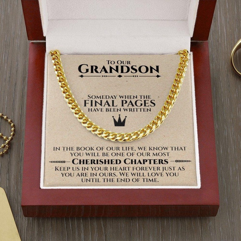 To Our Grandson Necklace from Grandparents, Jewelry for Grandson, Grandson Keepsake, Christmas Gift for Grandson, Grandson Birthday Gifts, Cuban Link Chain Necklace