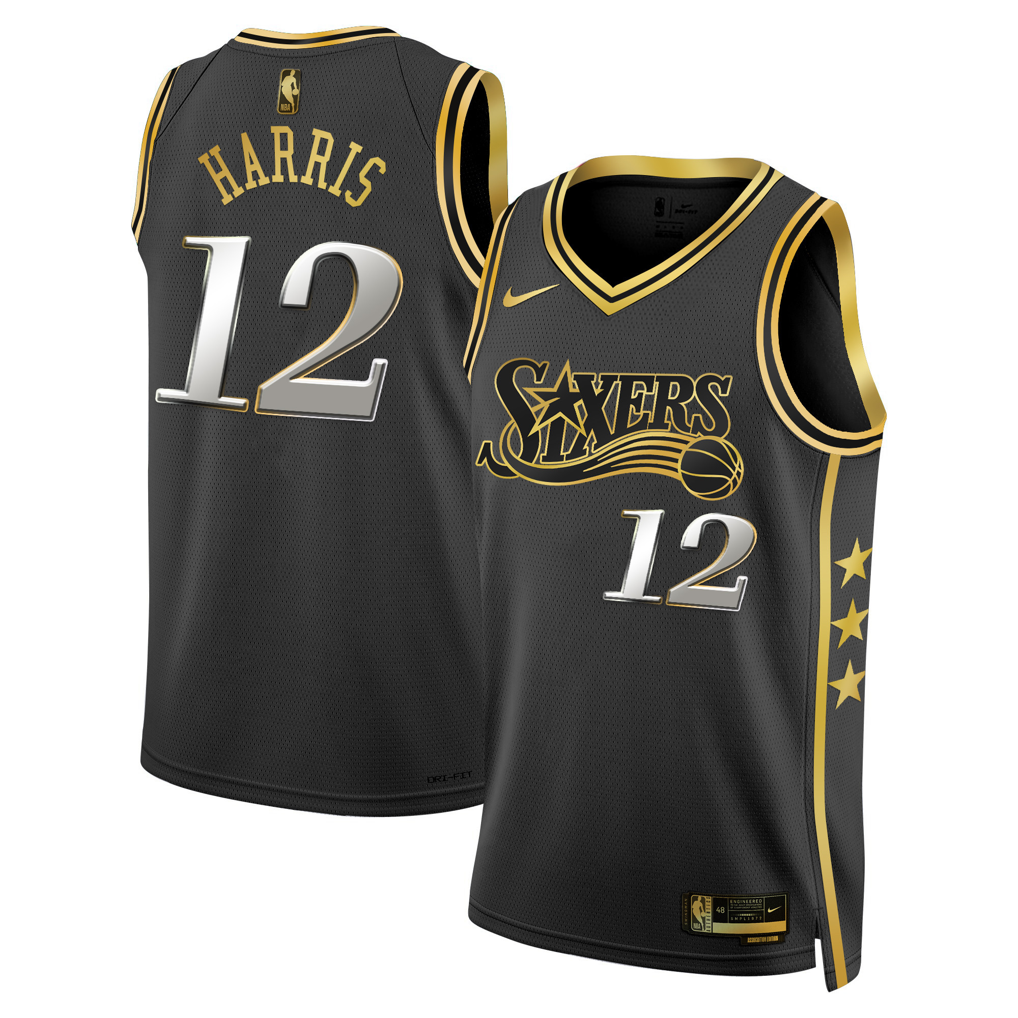 Tobias Harris Men's Philadelphia 76ers Swingman Black Gold Jersey - All Stitched