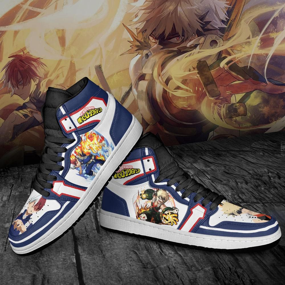 Todoroki and Bakugo My Hero Academia anime High Top Air Jordan Sneaker, Air Jordan Hightop