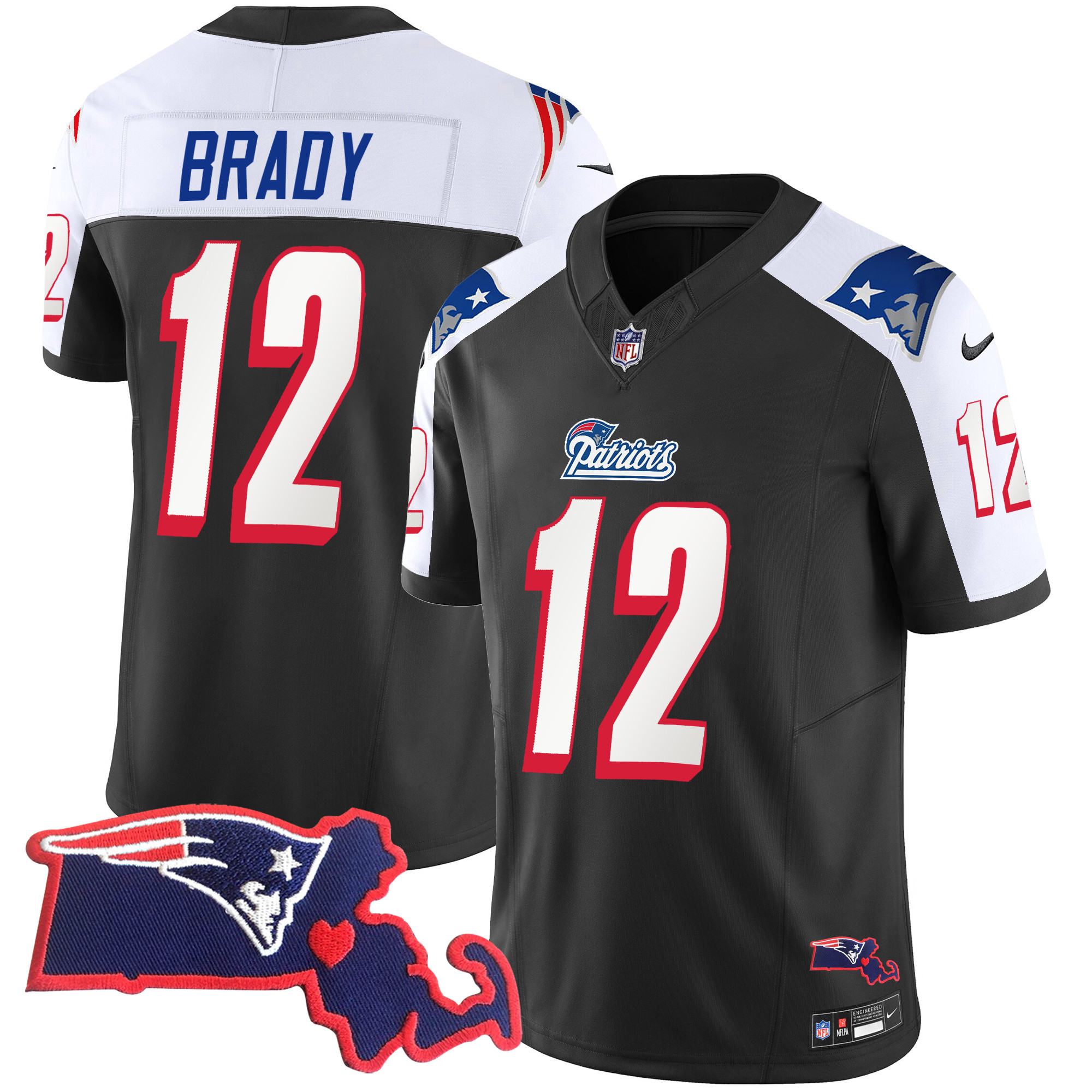 Tom Brady Men's New England Patriots 1996 Throwback State Patch Vapor Black Alternate Jersey - All Stitched 