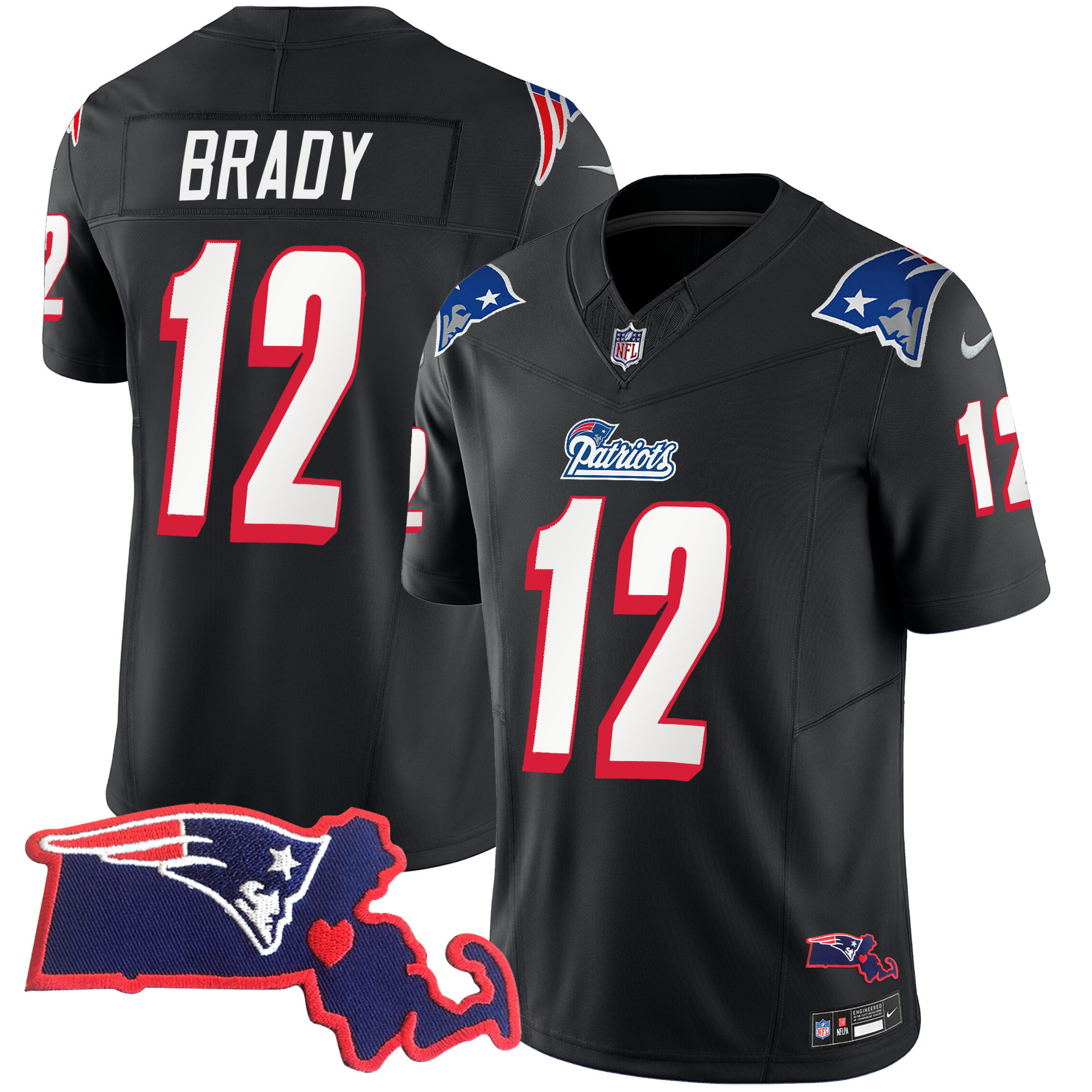 Tom Brady Men's New England Patriots 1996 Throwback State Patch Vapor Black Jersey - All Stitched 