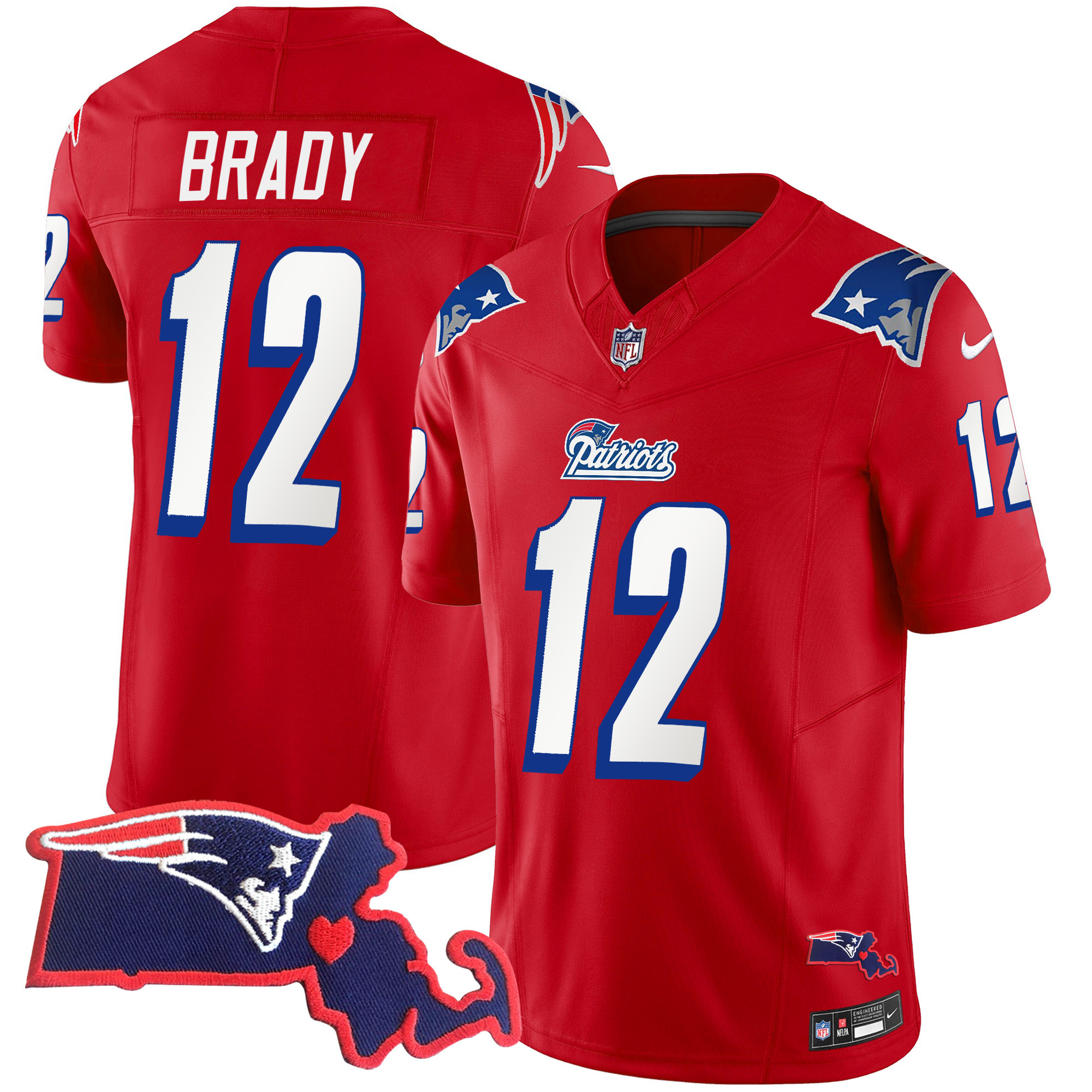 Tom Brady Men's New England Patriots 1996 Throwback State Patch Vapor Red Jersey - All Stitched 