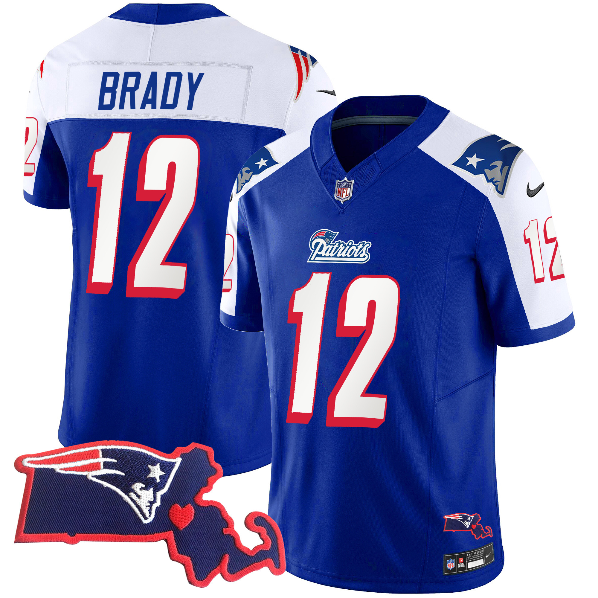 Tom Brady Men's New England Patriots 1996 Throwback State Patch Vapor Royal Alternate Jersey - All Stitched 