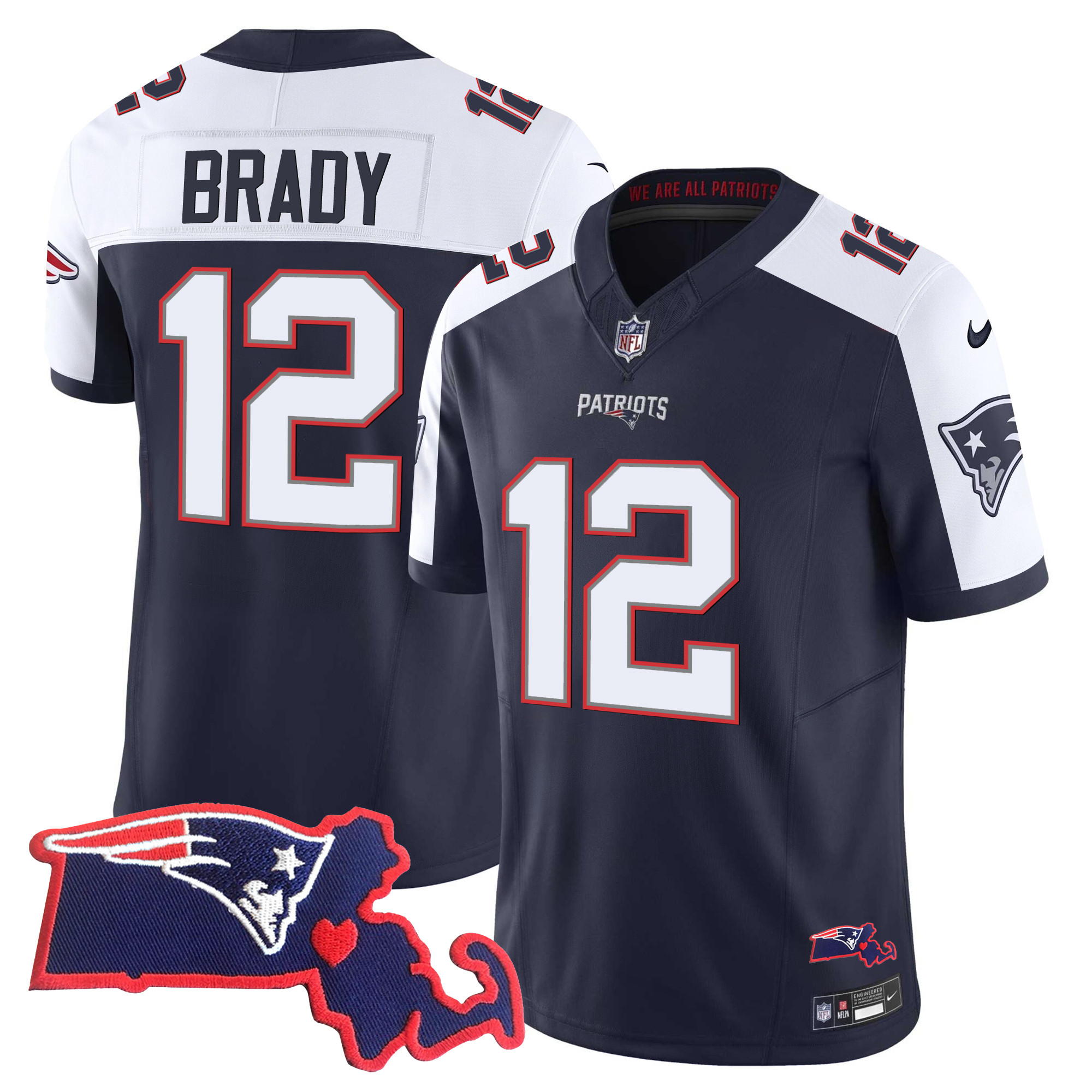 Tom Brady Men's New England Patriots Bill Belichick "SB 36, 38, 39, 49, 51 Champions" Vapor Alternate Jersey - All Stitched 
