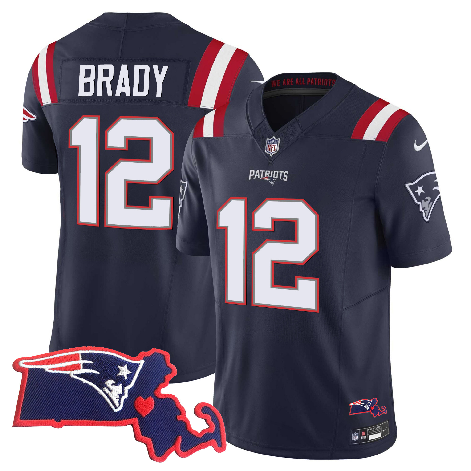 Tom Brady Men's New England Patriots Bill Belichick "SB 36, 38, 39, 49, 51 Champions" Vapor Navy Jersey - All Stitched 