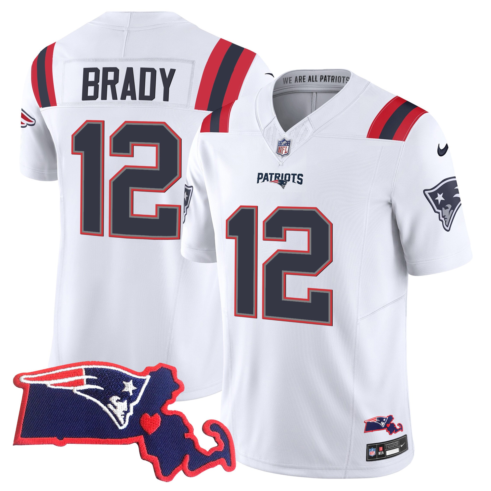 Tom Brady Men's New England Patriots Bill Belichick "SB 36, 38, 39, 49, 51 Champions" Vapor White Jersey - All Stitched 