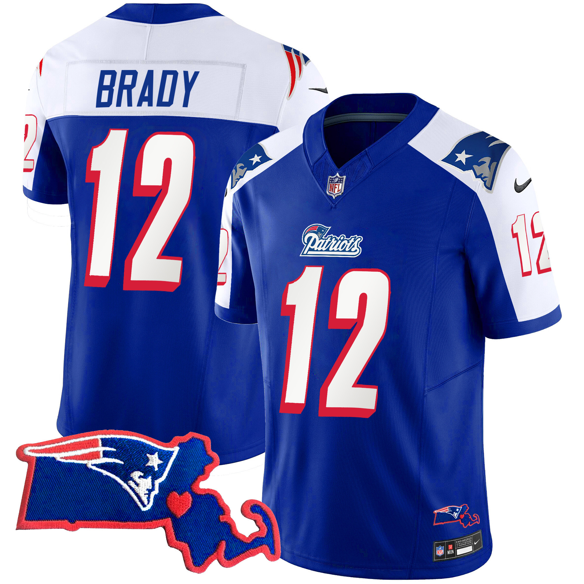 Tom Brady Men's New England Patriots Massachusetts Patch Vapor 1996 Alternate Jersey - All Stitched 
