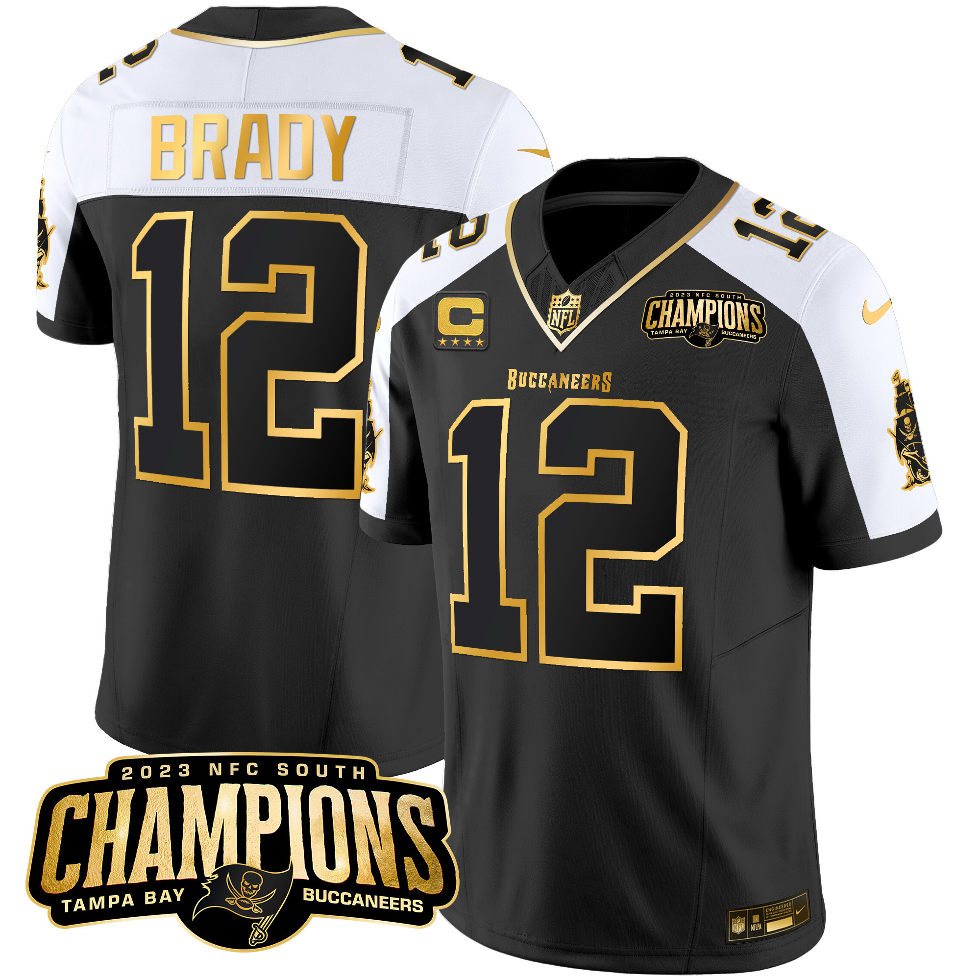 Tom Brady Men's Tampa Bay Buccaneers 2023 NFC South Champions Patch Gold Vapor Alternate Jersey - All Stitched 
