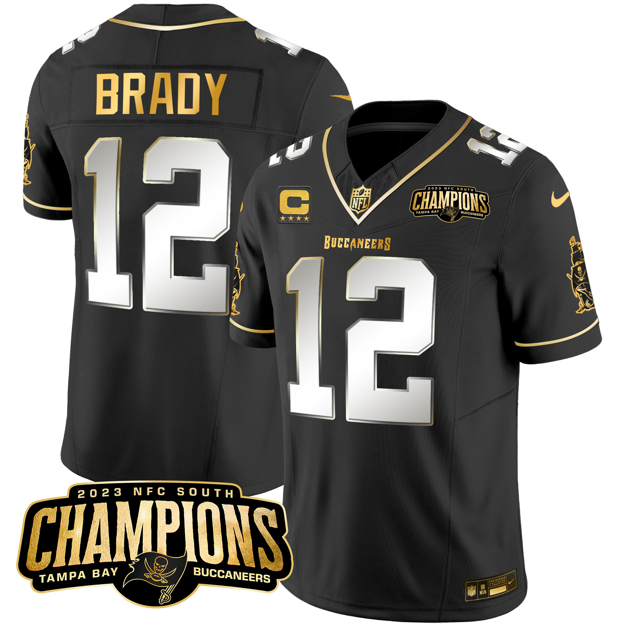 Tom Brady Men's Tampa Bay Buccaneers 2023 NFC South Champions Patch Gold Vapor Black Limited Jersey - All Stitched 