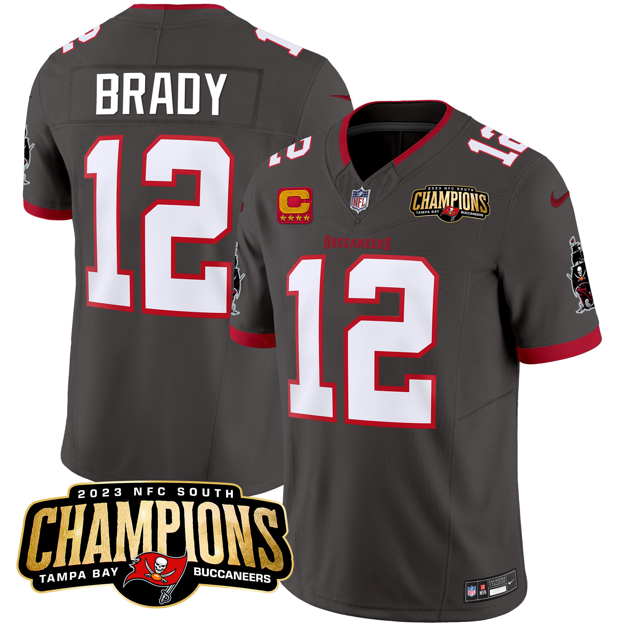 Tom Brady Men's Tampa Bay Buccaneers 2023 NFC South Champions Patch Vapor Pewter Jersey - All Stitched 