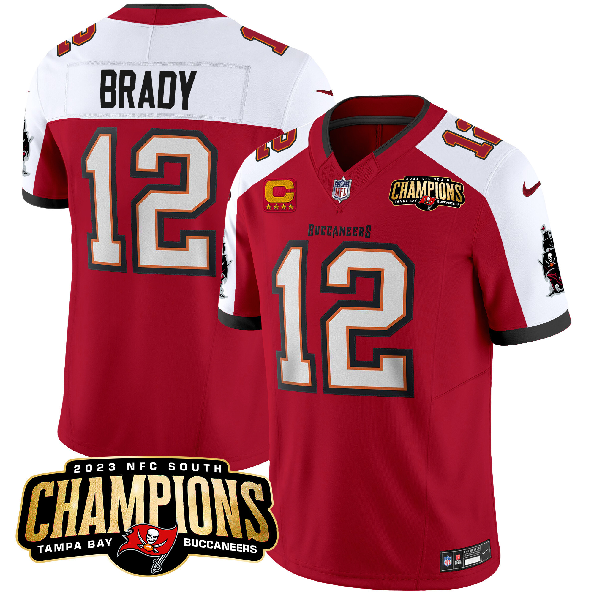 Tom Brady Men's Tampa Bay Buccaneers 2023 NFC South Champions Patch Vapor Red Alternate Jersey - All Stitched 