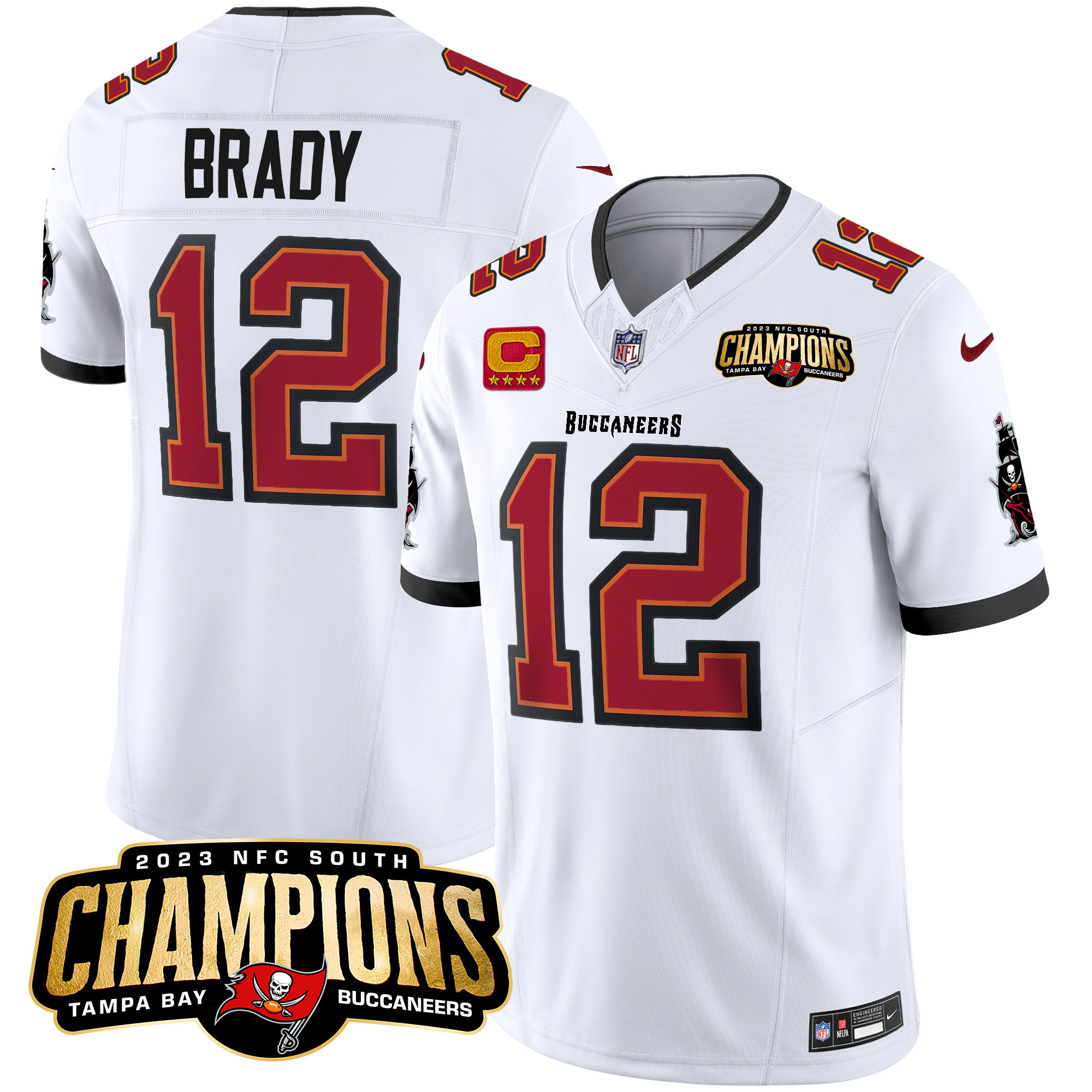 Tom Brady Men's Tampa Bay Buccaneers 2023 NFC South Champions Patch Vapor White Jersey - All Stitched 