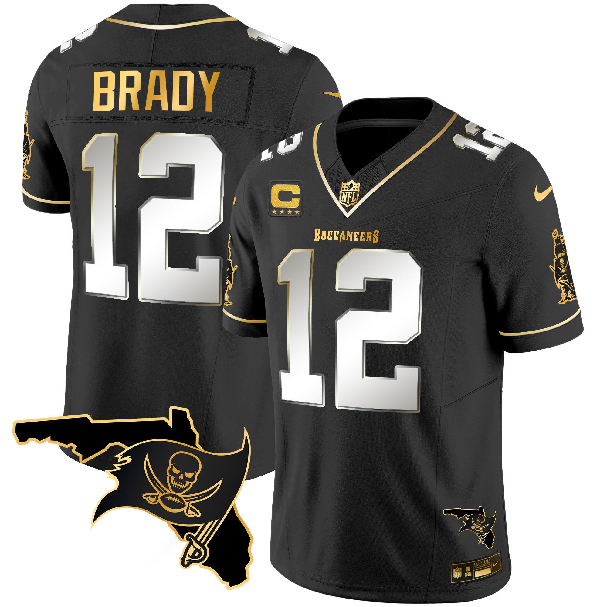 Tom Brady Men's Tampa Bay Buccaneers Florida Patch Vapor Gold Black Limited Jersey - All Stitched 