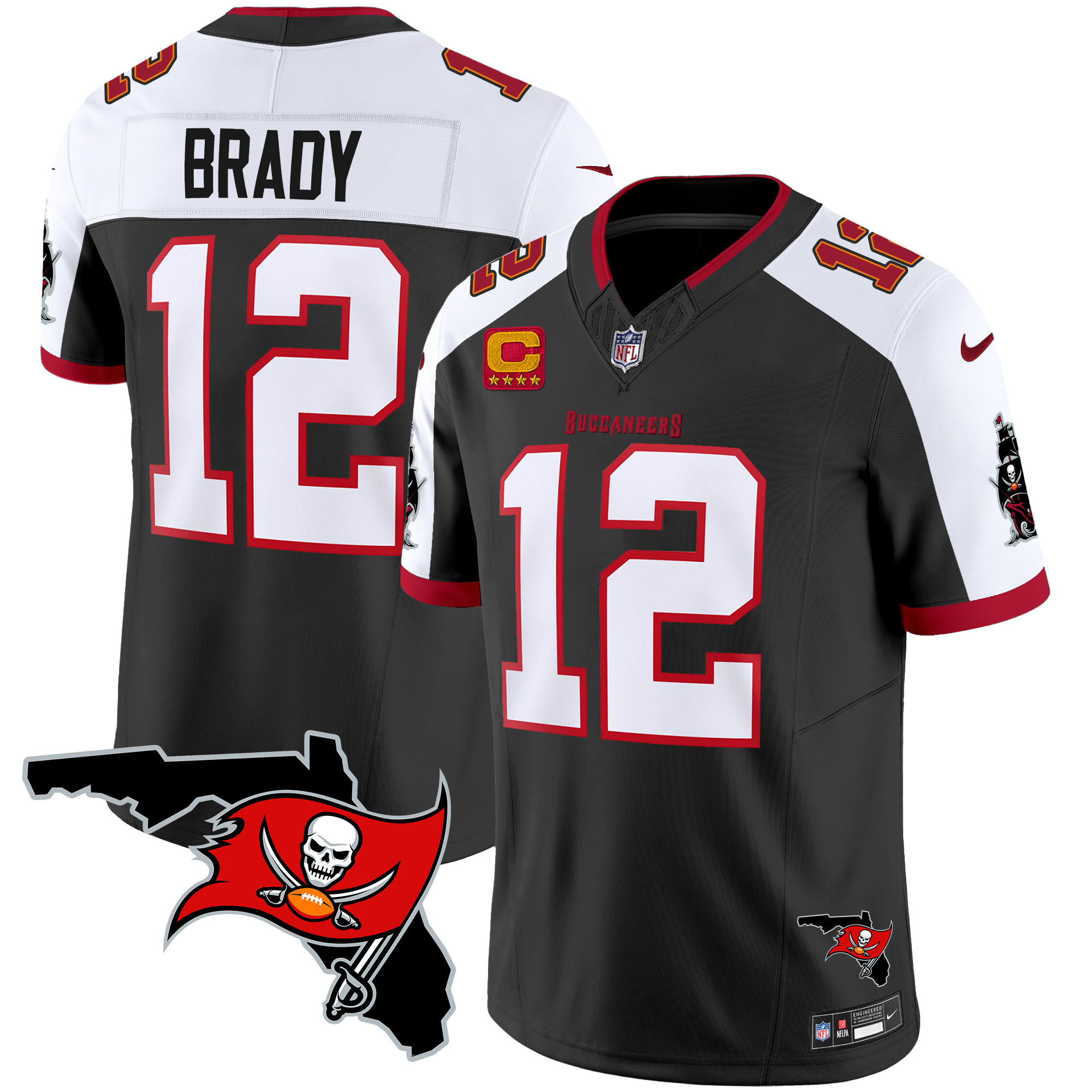 Tom Brady Men's Tampa Bay Buccaneers Florida Patch Vapor Limited Black Alternate Jersey - All Stitched 