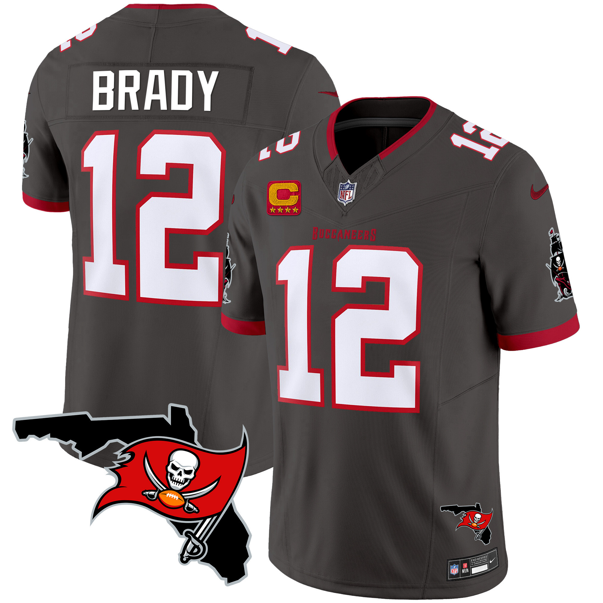 Tom Brady Men's Tampa Bay Buccaneers Florida Patch Vapor Limited Pewter Jersey - All Stitched 