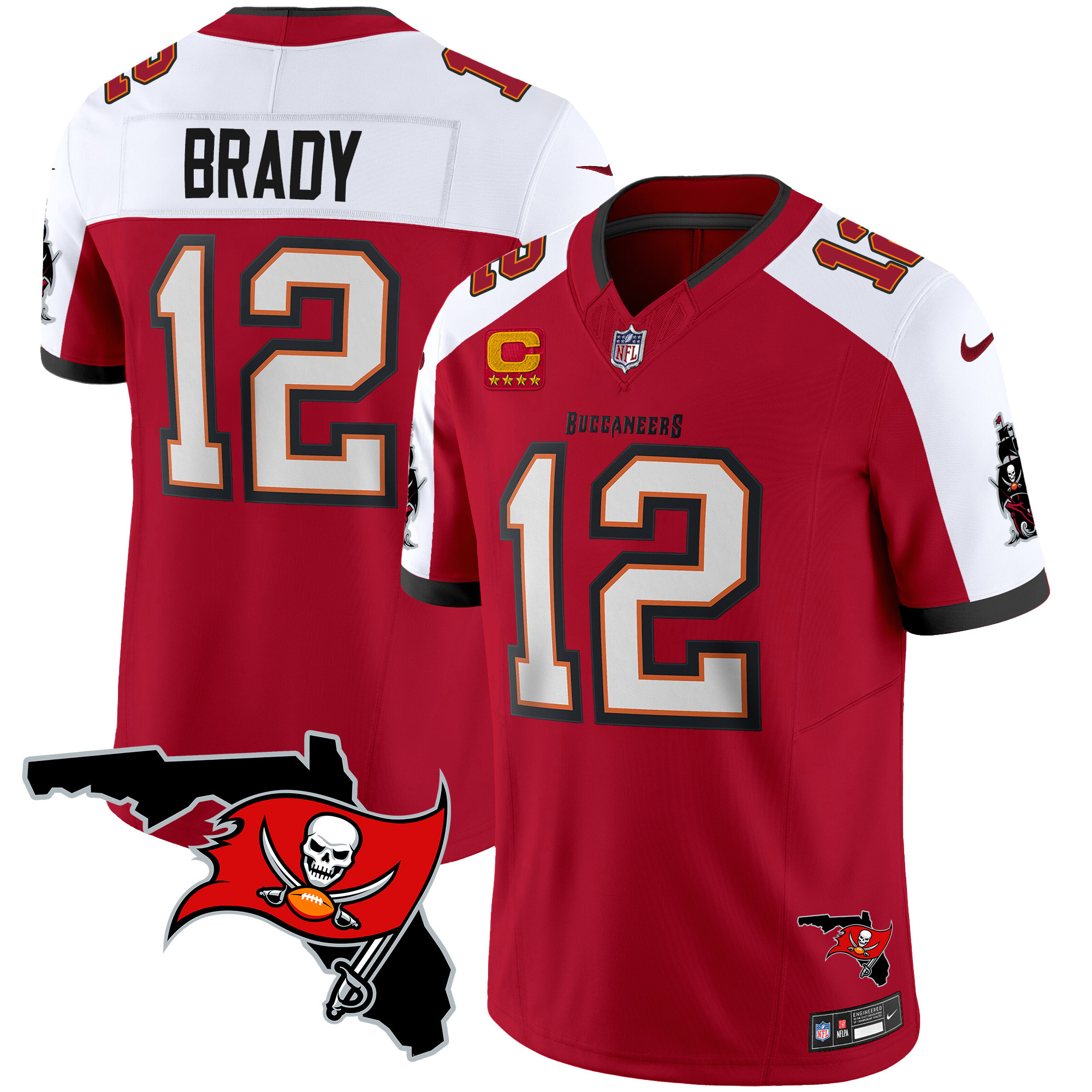 Tom Brady Men's Tampa Bay Buccaneers Florida Patch Vapor Limited Red Alternate Jersey - All Stitched 