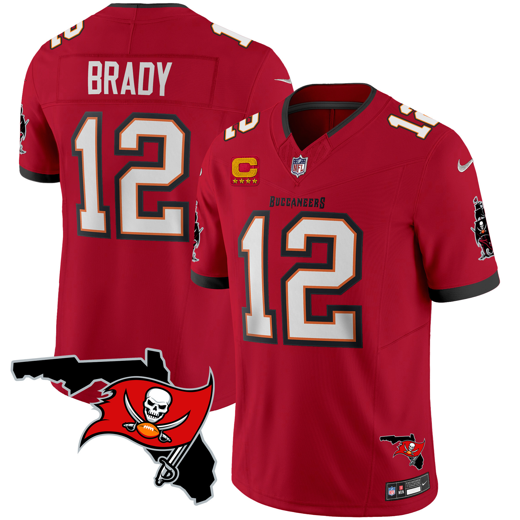 Tom Brady Men's Tampa Bay Buccaneers Florida Patch Vapor Limited Red Jersey - All Stitched 