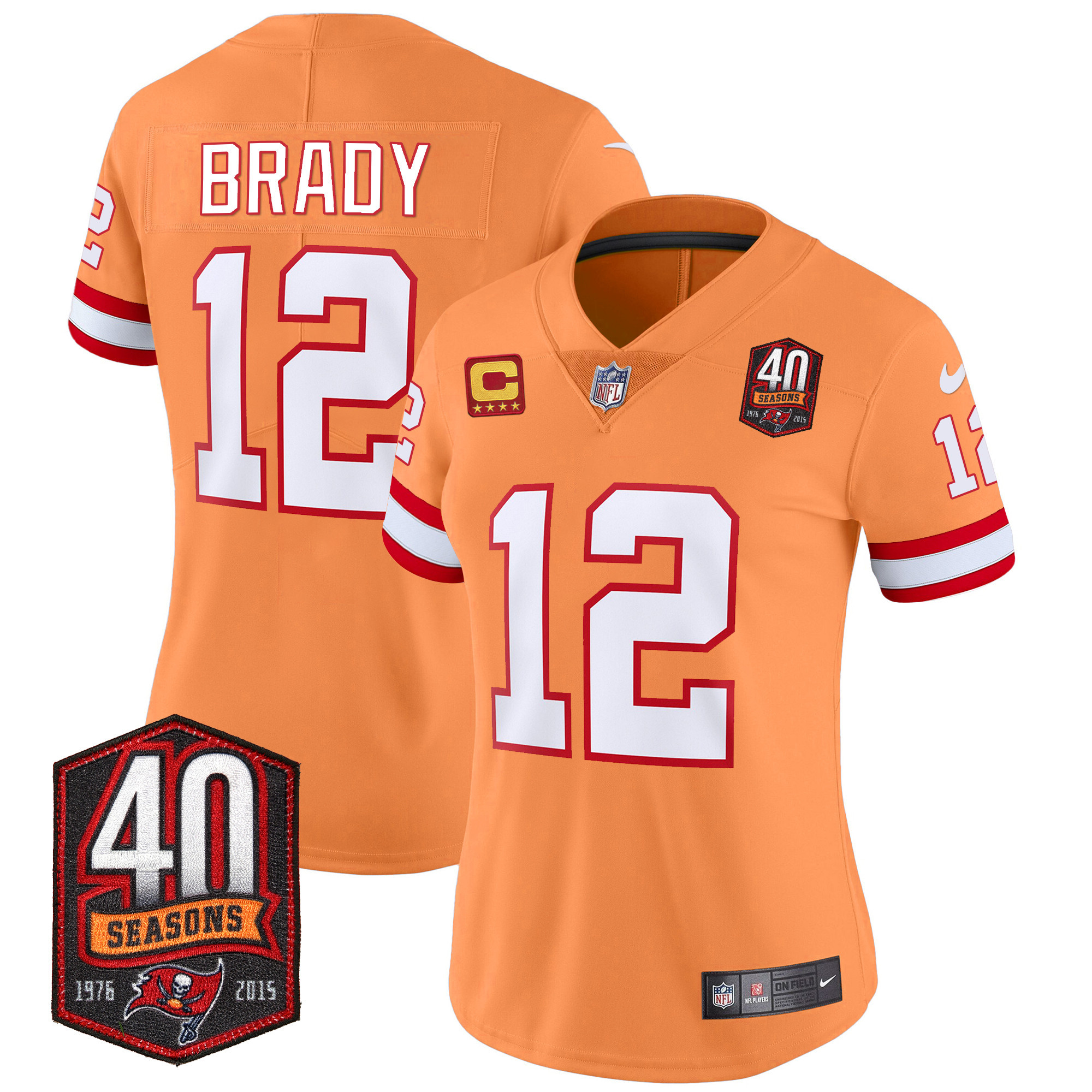 Tom Brady Women's Tampa Bay Buccaneers 40th Season Patch Vapor Limited Orange Jersey - All Stitched 