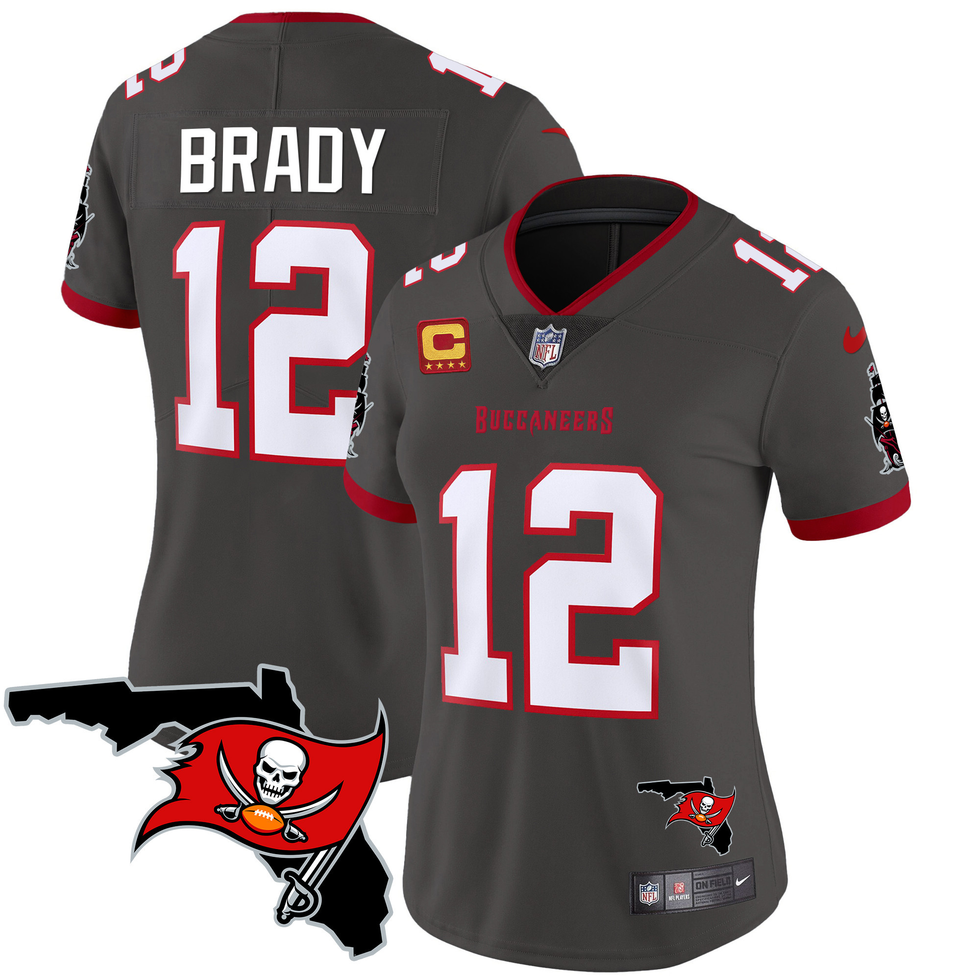 Tom Brady Women's Tampa Bay Buccaneers Florida Patch Vapor Limited Pewter Jersey - All Stitched 