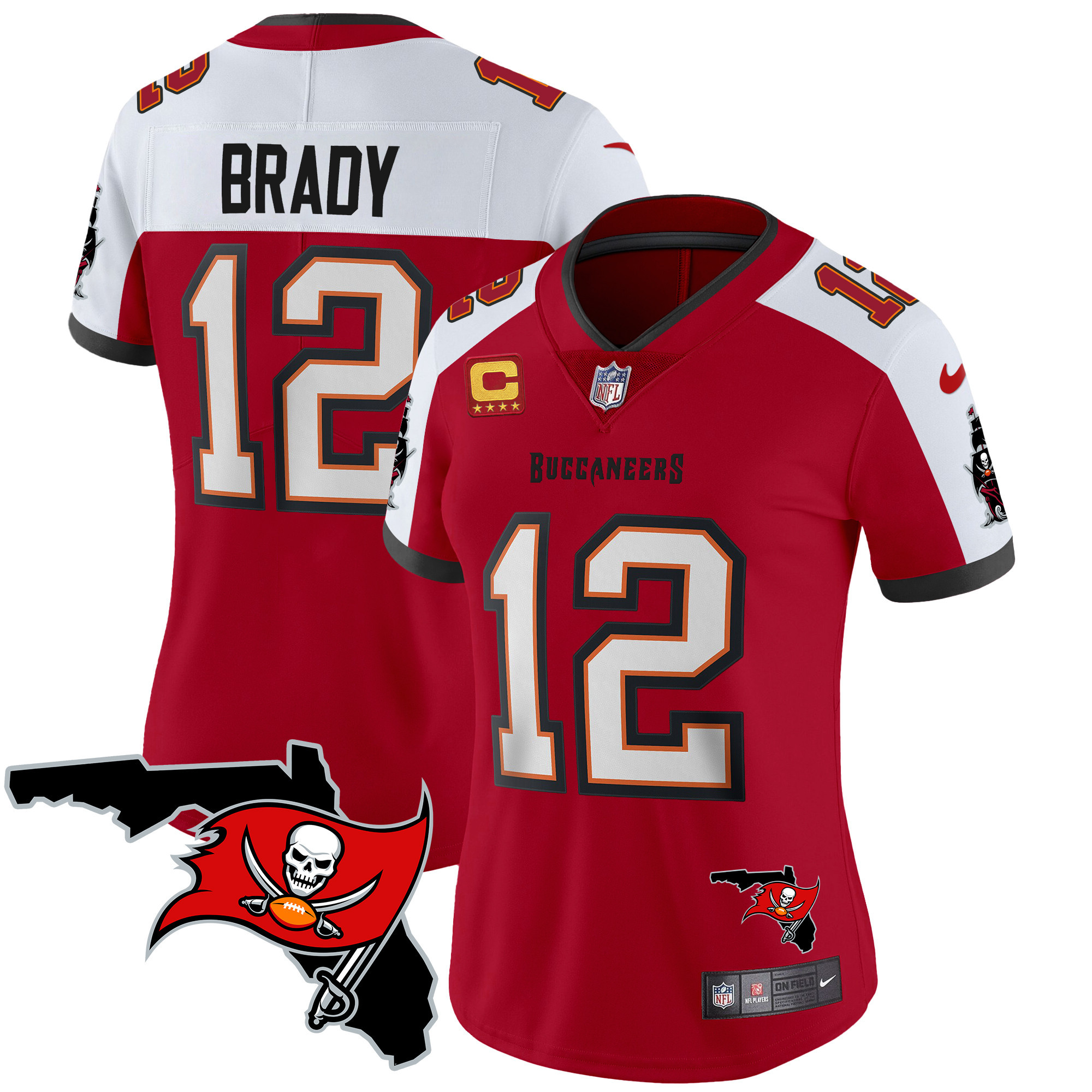 Tom Brady Women's Tampa Bay Buccaneers Florida Patch Vapor Limited Red Alternate Jersey - All Stitched 